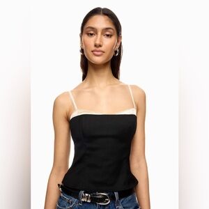 Reformation Black and Cream Lace-Trim Camisole